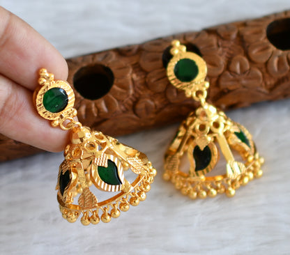 Gold tone kerala style green mango 4 petal jhumkka dj-48383