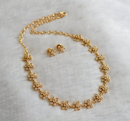 Gold tone ad white stone flower necklace set dj-46657