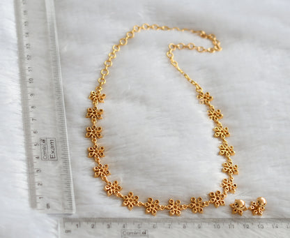Gold tone ad white stone flower necklace set dj-46657