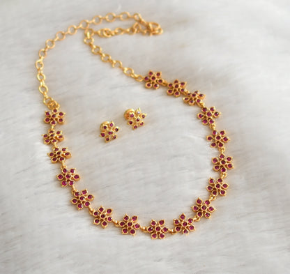 Gold tone ad pink stone flower necklace set dj-46658