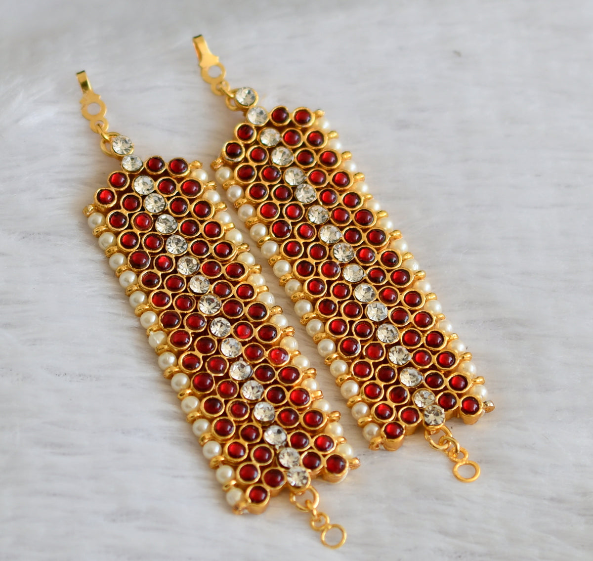 Whitestone Ear Chain Gold tone kemp-white stone pearl bead ear side chain dj-50375 – dreamjwell
