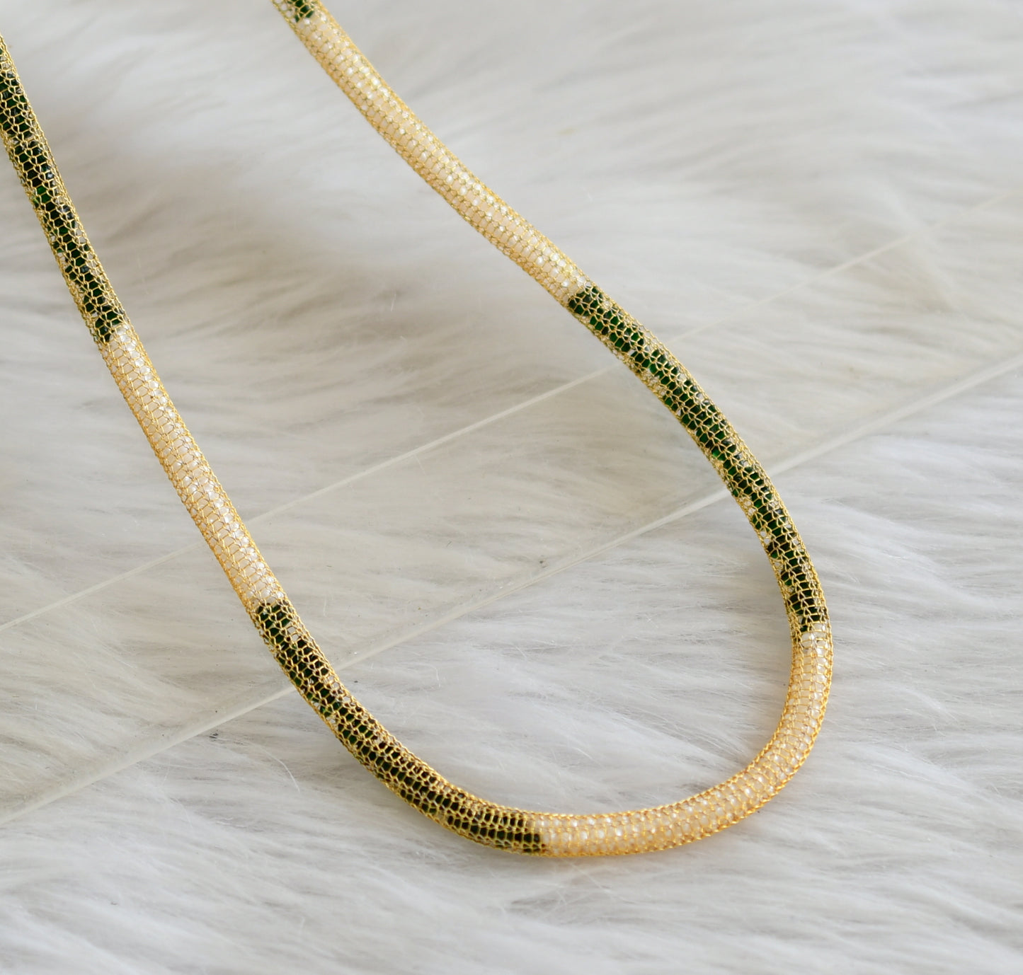 Gold tone green-pearl stone chain dj-44974