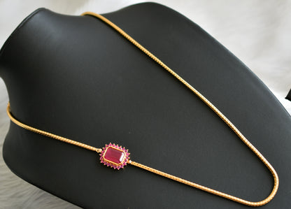 Gold tone ruby block stone mugappu chain dj-42135