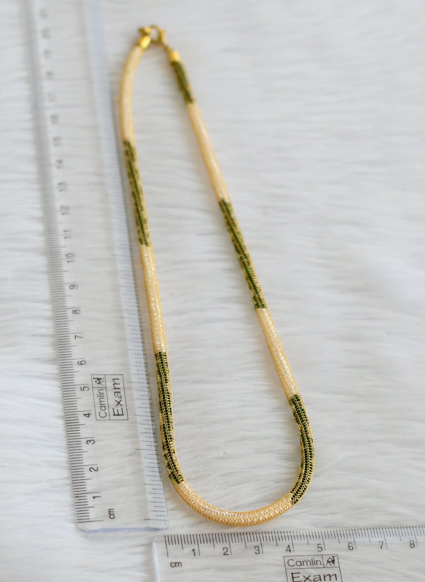 Gold tone green-pearl stone chain dj-44974