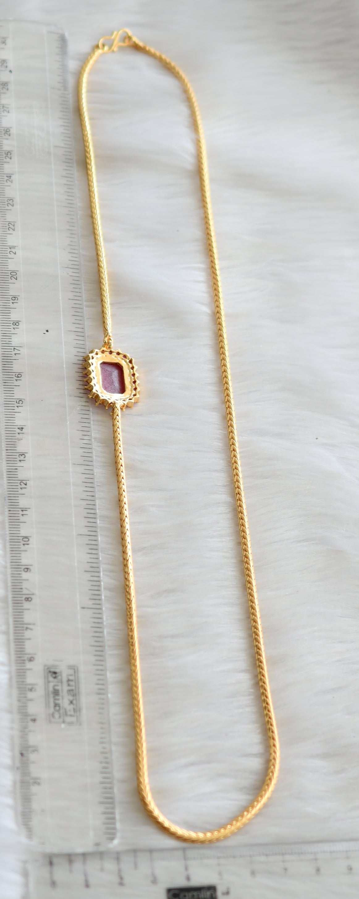 Gold tone ruby block stone mugappu chain dj-42135