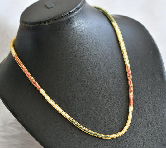 Gold tone red-green-pearl stone chain dj-44975