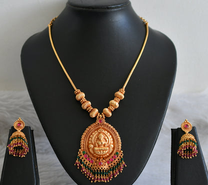 Gheru finish kemp-green stone lakshmi kodi necklace set dj-48450