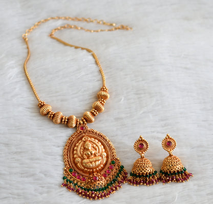 Gheru finish kemp-green stone lakshmi kodi necklace set dj-48450