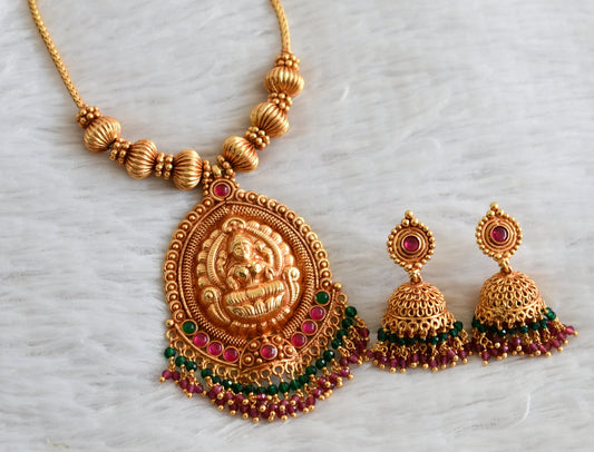 Gheru finish kemp-green stone lakshmi kodi necklace set dj-48450