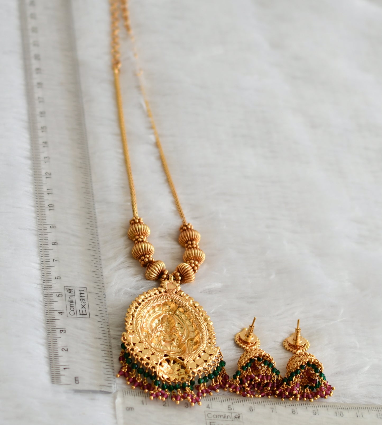 Gheru finish kemp-green stone lakshmi kodi necklace set dj-48450