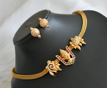 Matte finish ruby-green-white ‎Venkateswara shanku-chakra-nama choker necklace set dj-42157