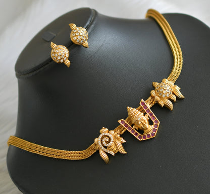 Matte finish ruby-white ‎Venkateswara shanku-chakra-nama choker necklace set dj-42158