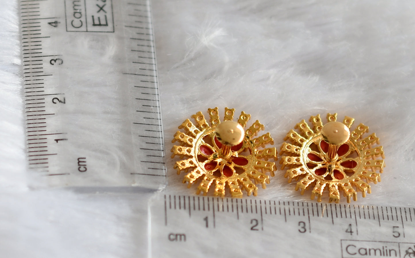 Gold tone corl-pearl round flower earrings dj-46698