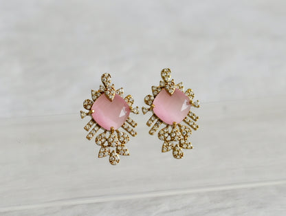 Matte finish cz baby-pink earrings dj-48414