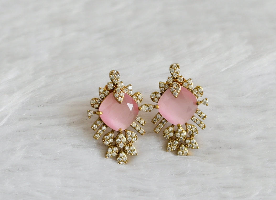 Matte finish cz baby-pink earrings dj-48414