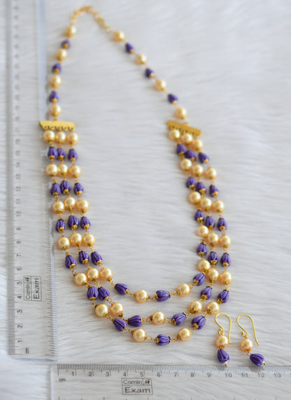 Gold tone purple-pearl tulip beaded multilayer necklace set dj-44988