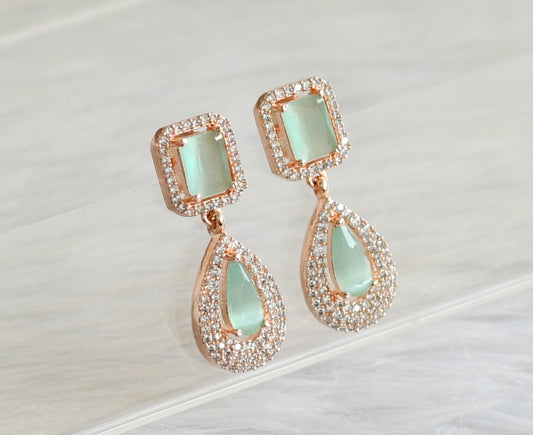 Beautiful rose gold tone cz white-sea green square stone designer earrings dj-34767