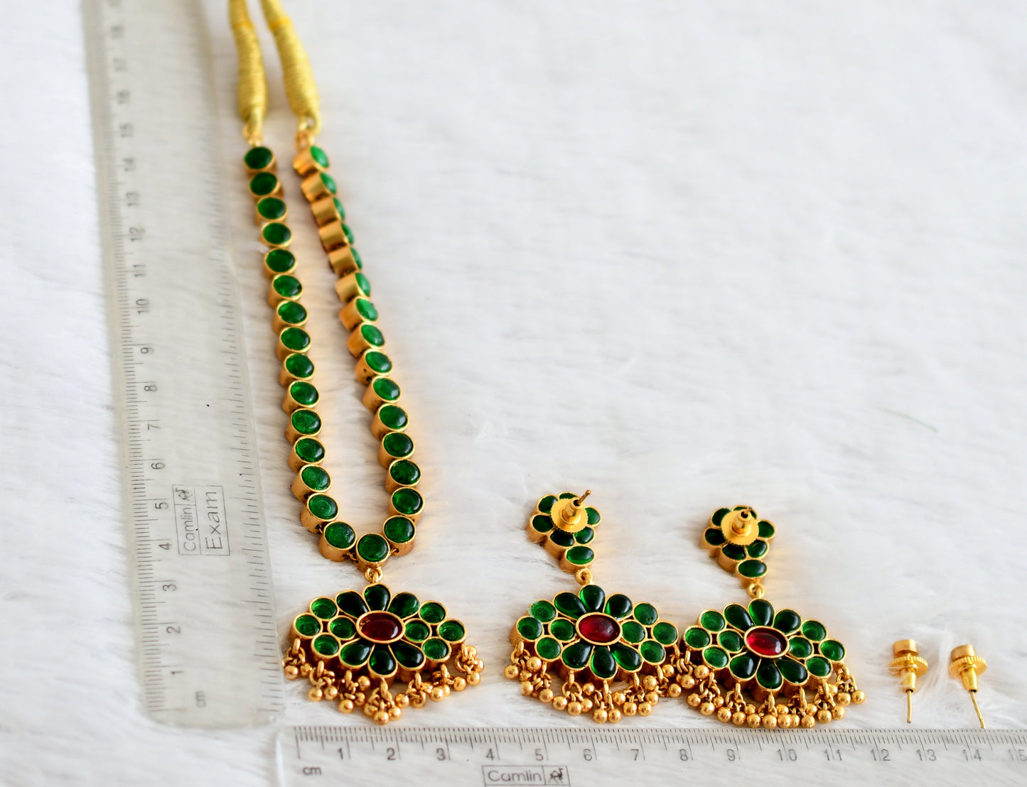 Matte finish kemp-green reversible necklace set dj-36048