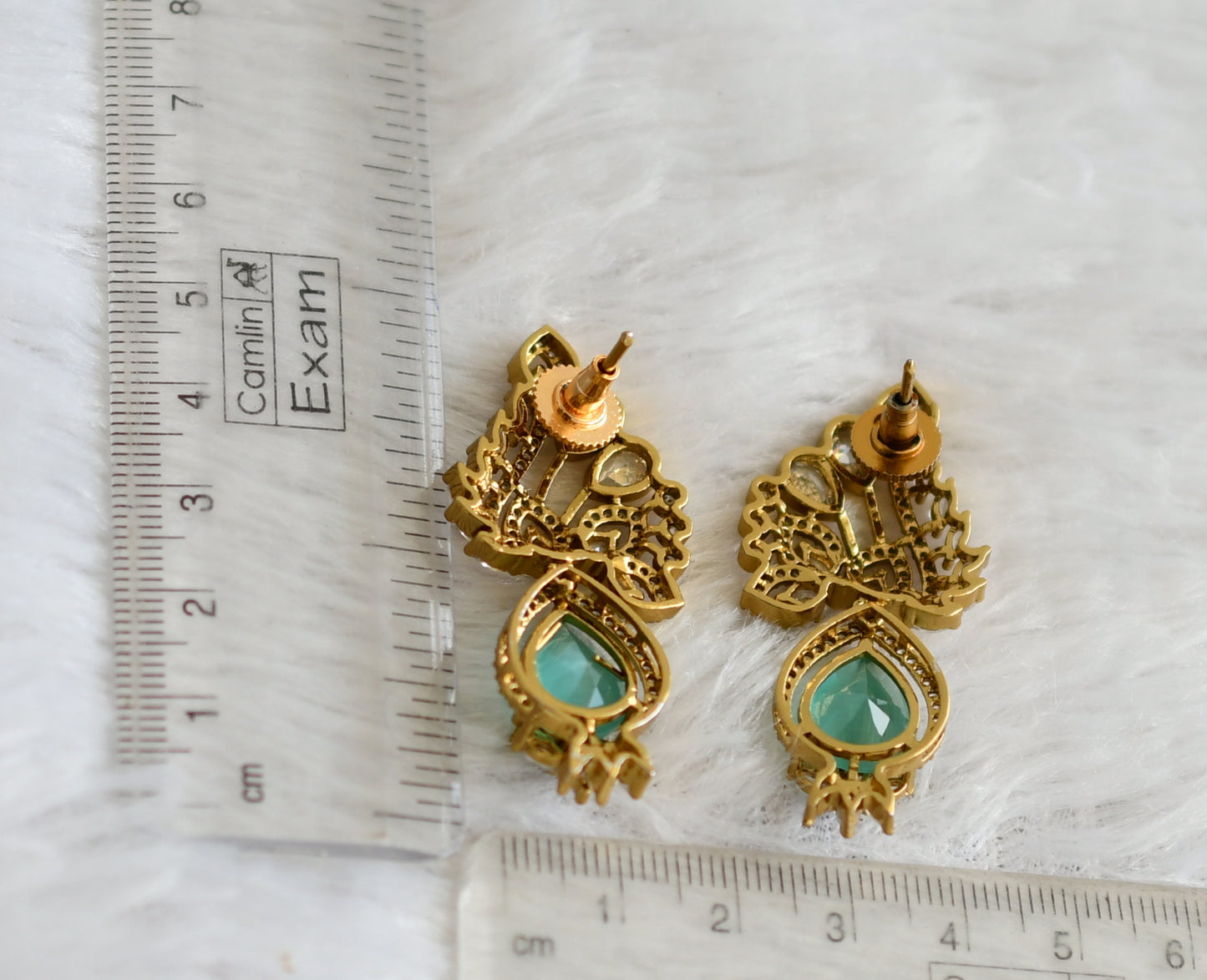 Matte finish cz sea green flower earrings dj-48420