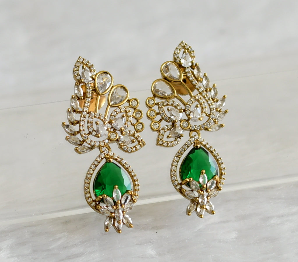 Matte finish cz green flower earrings dj-48419