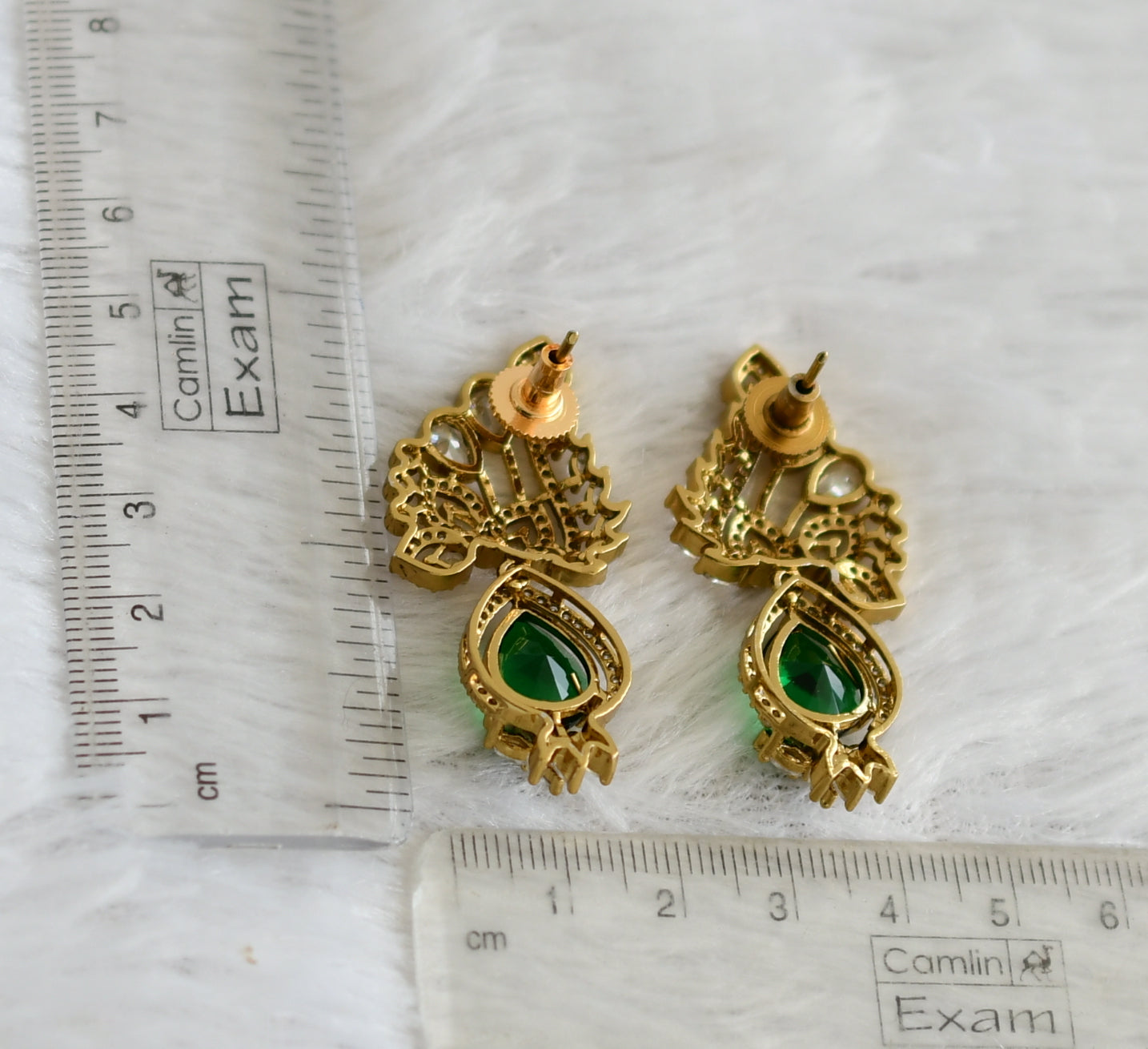 Matte finish cz green flower earrings dj-48419