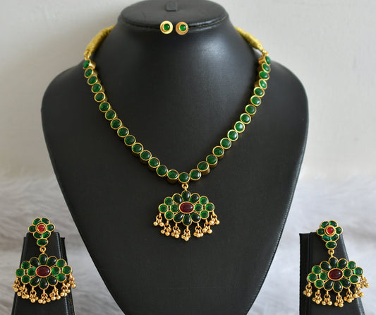 Matte finish kemp-green reversible necklace set dj-36048