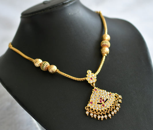 Gold tone ad pink-white south indain kodi necklace dj-46660