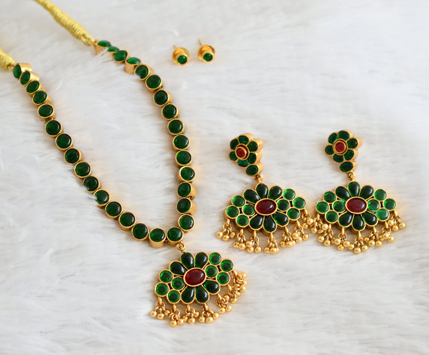 Matte finish kemp-green reversible necklace set dj-36048