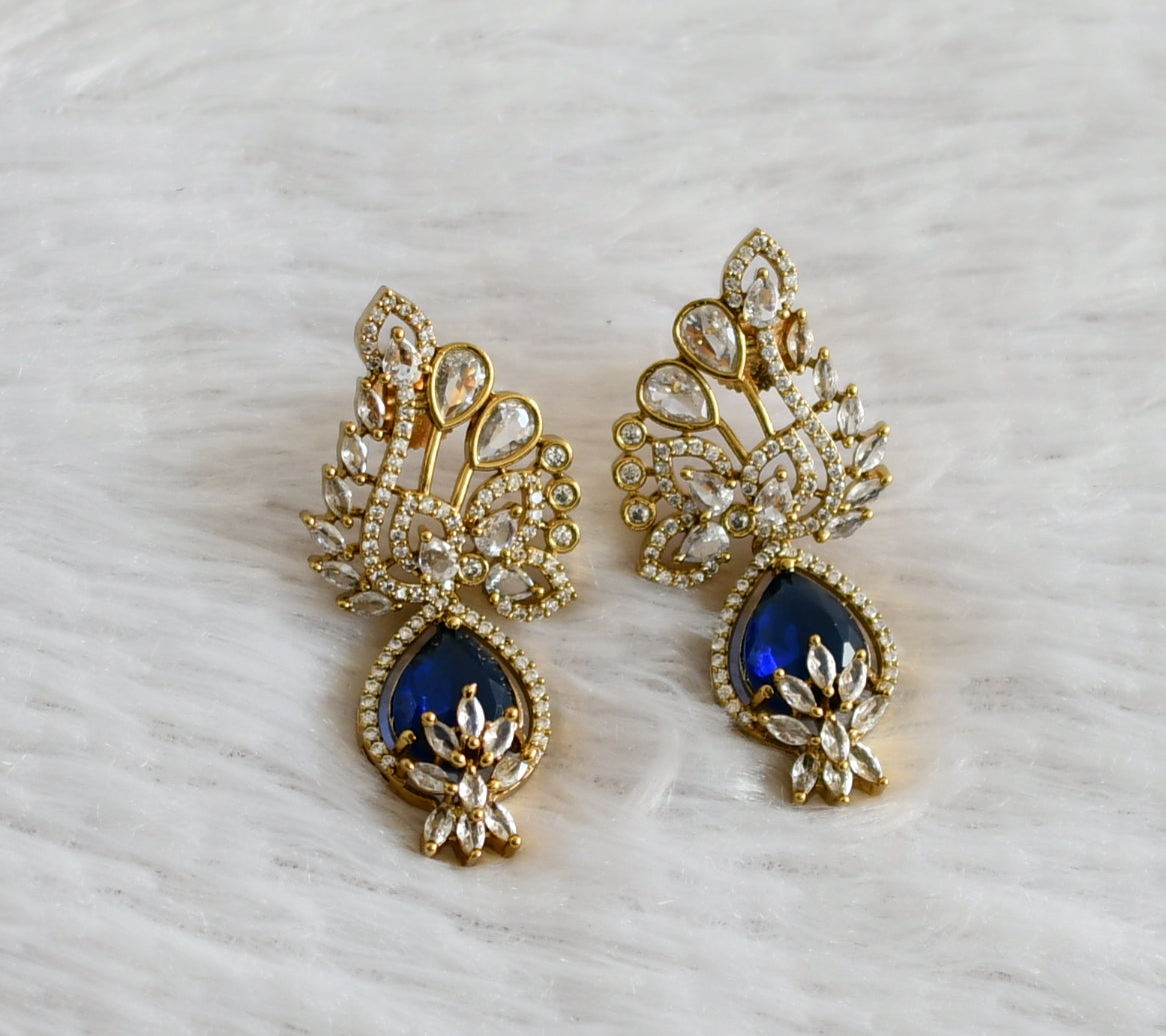 Matte finish cz blue flower earrings dj-48423