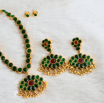 Matte finish kemp-green reversible necklace set dj-36048