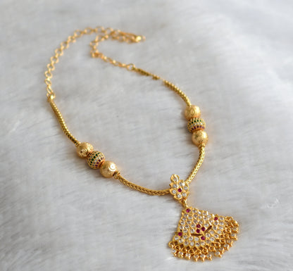 Gold tone ad pink-white south indain kodi necklace dj-46660