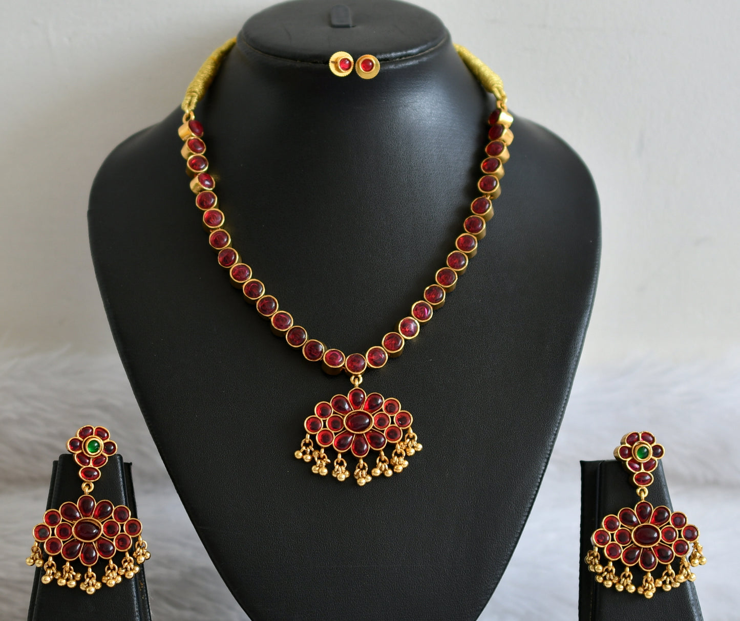 Matte finish kemp-green reversible necklace set dj-36048