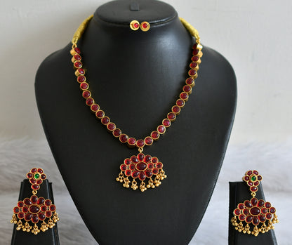 Matte finish kemp-green reversible necklace set dj-36048