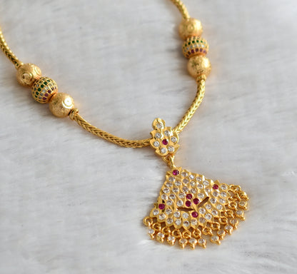 Gold tone ad pink-white south indain kodi necklace dj-46660