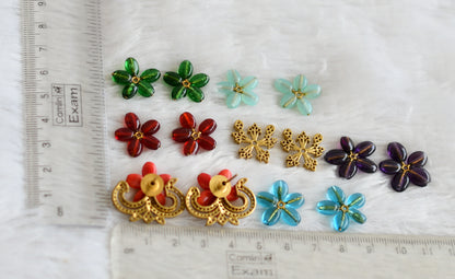 Matte finish cz multi color beaded flower changeable earrings dj-48424