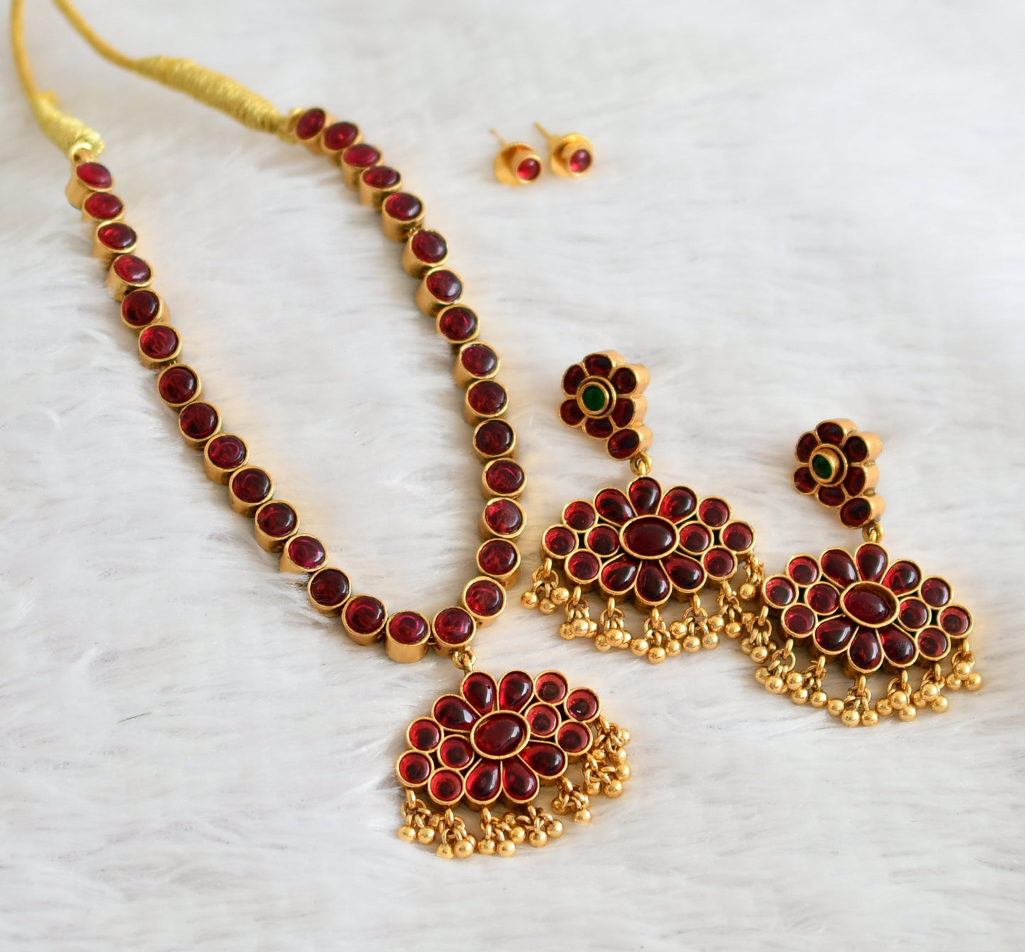 Matte finish kemp-green reversible necklace set dj-36048