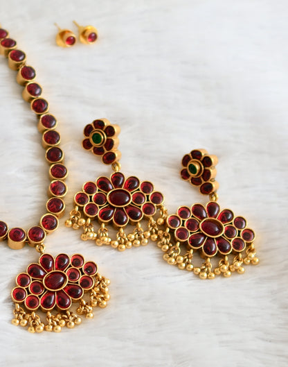 Matte finish kemp-green reversible necklace set dj-36048