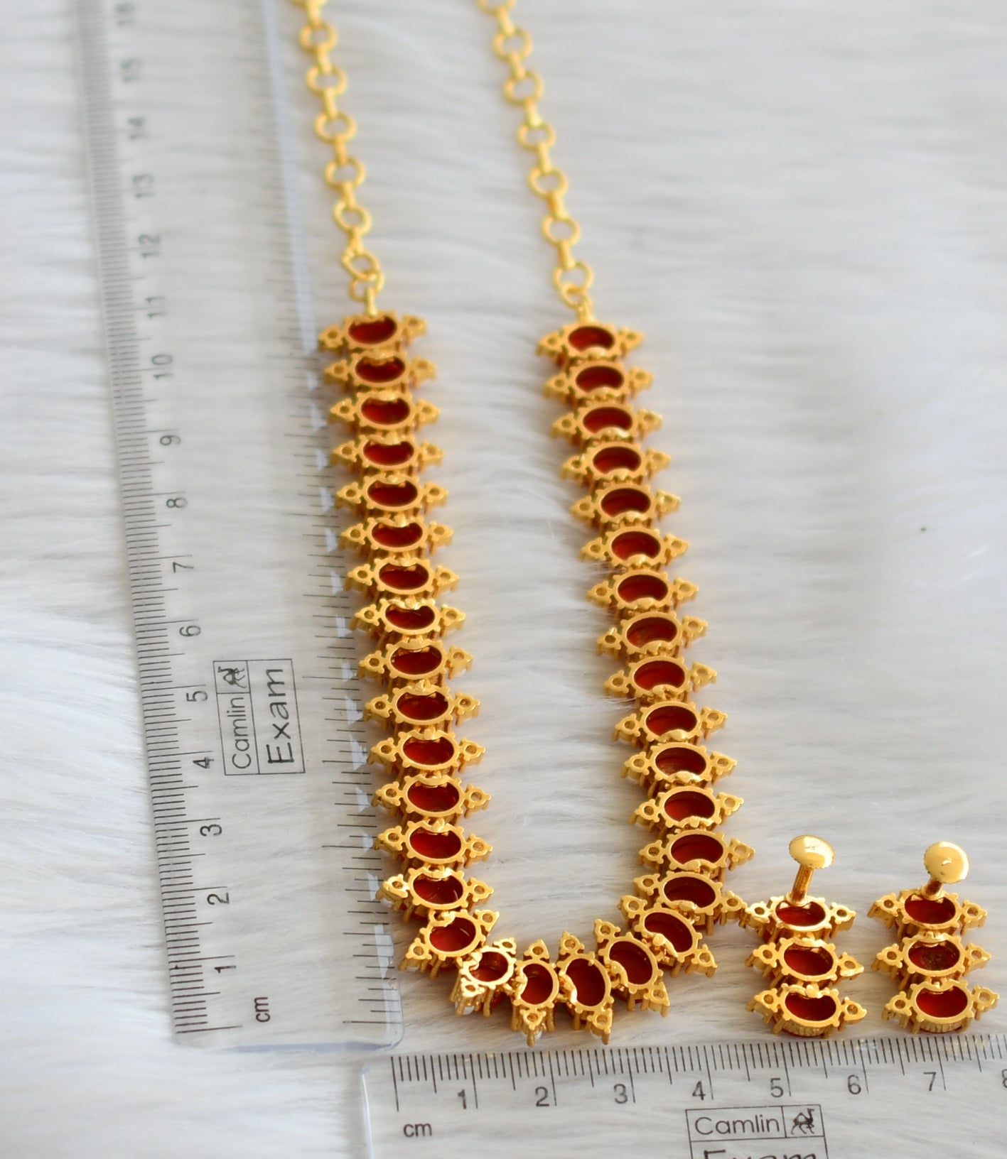 Gold tone coral-white oval stone necklace set dj-45002