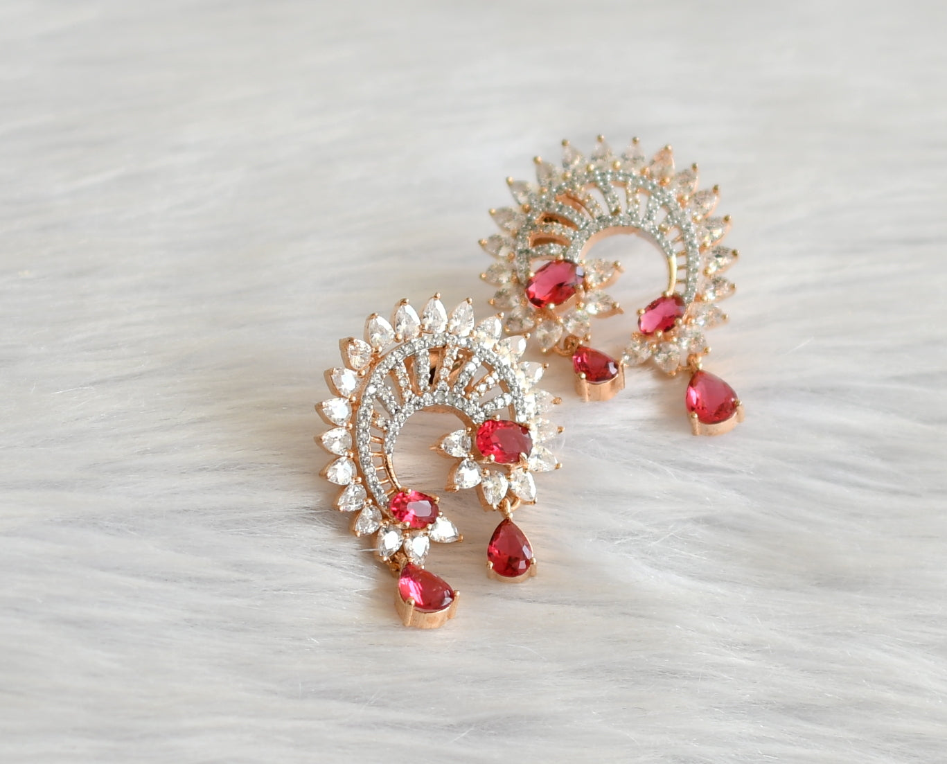 Rose gold tone cz magenta pink earrings dj-30156