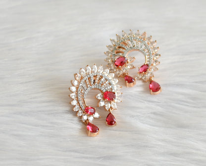 Rose gold tone cz magenta pink earrings dj-30156