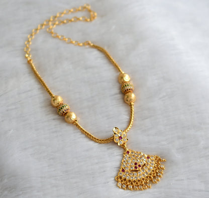 Gold tone ad pink-white south indian kodi necklace dj-46664