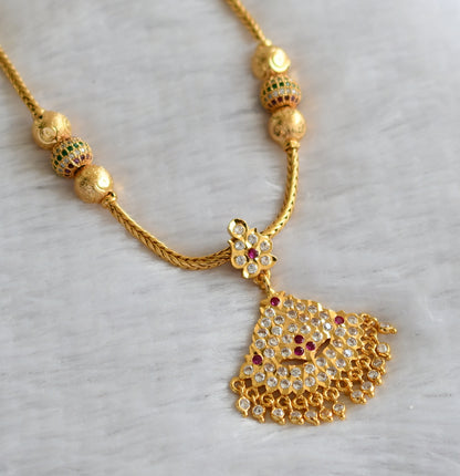 Gold tone ad pink-white south indian kodi necklace dj-46664