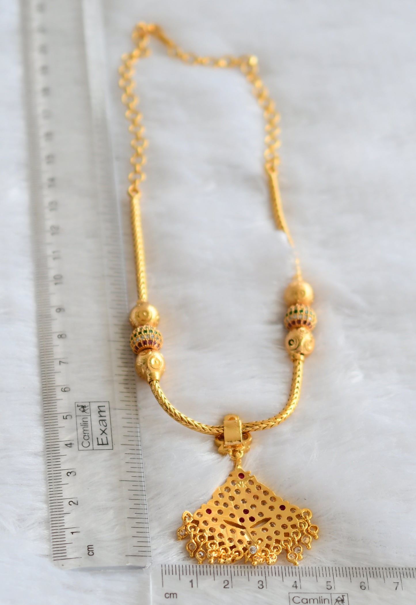 Gold tone ad pink-white south indian kodi necklace dj-46664