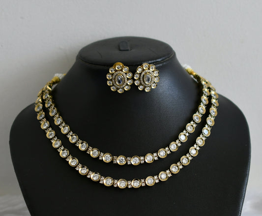 Antique cz white stone double layer necklace set dj-48441