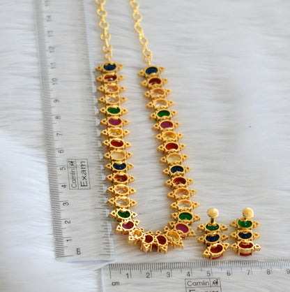 Gold tone navarathna necklace with screw back earrings dj-45003