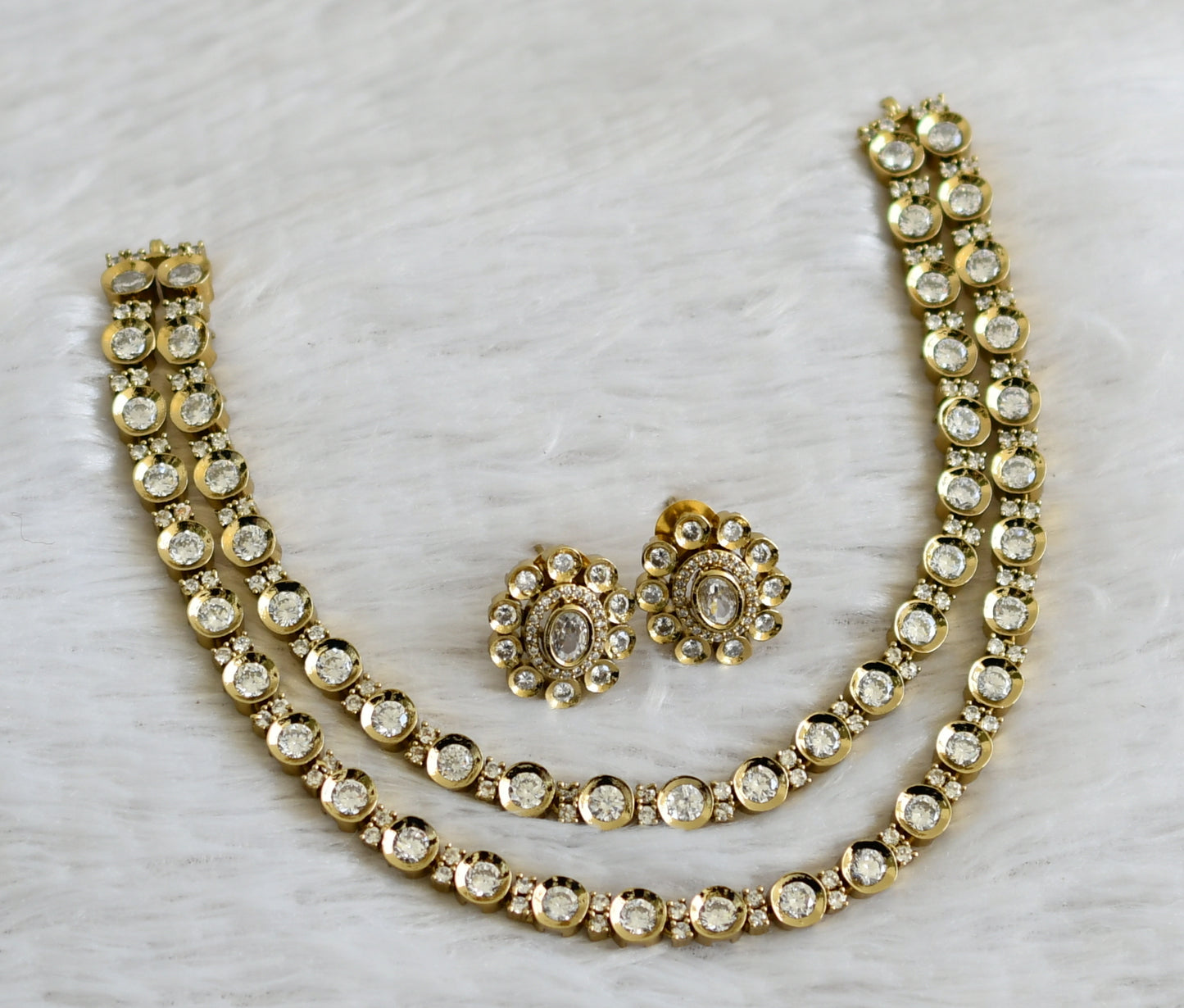 Antique cz white stone double layer necklace set dj-48441