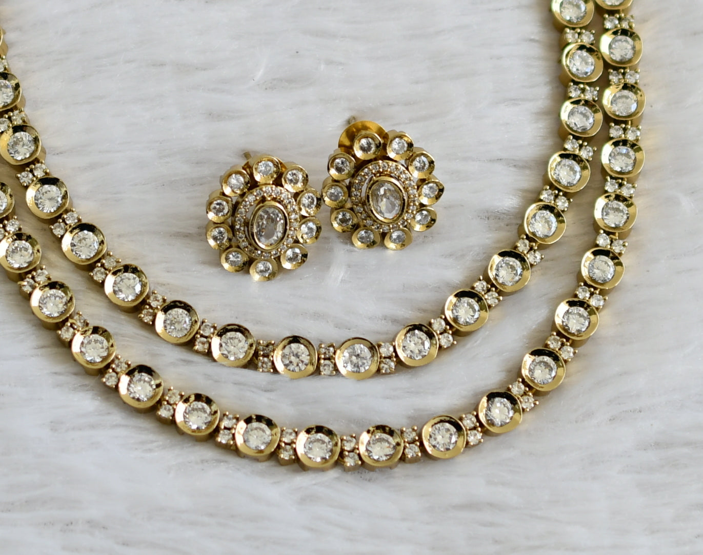 Antique cz white stone double layer necklace set dj-48441