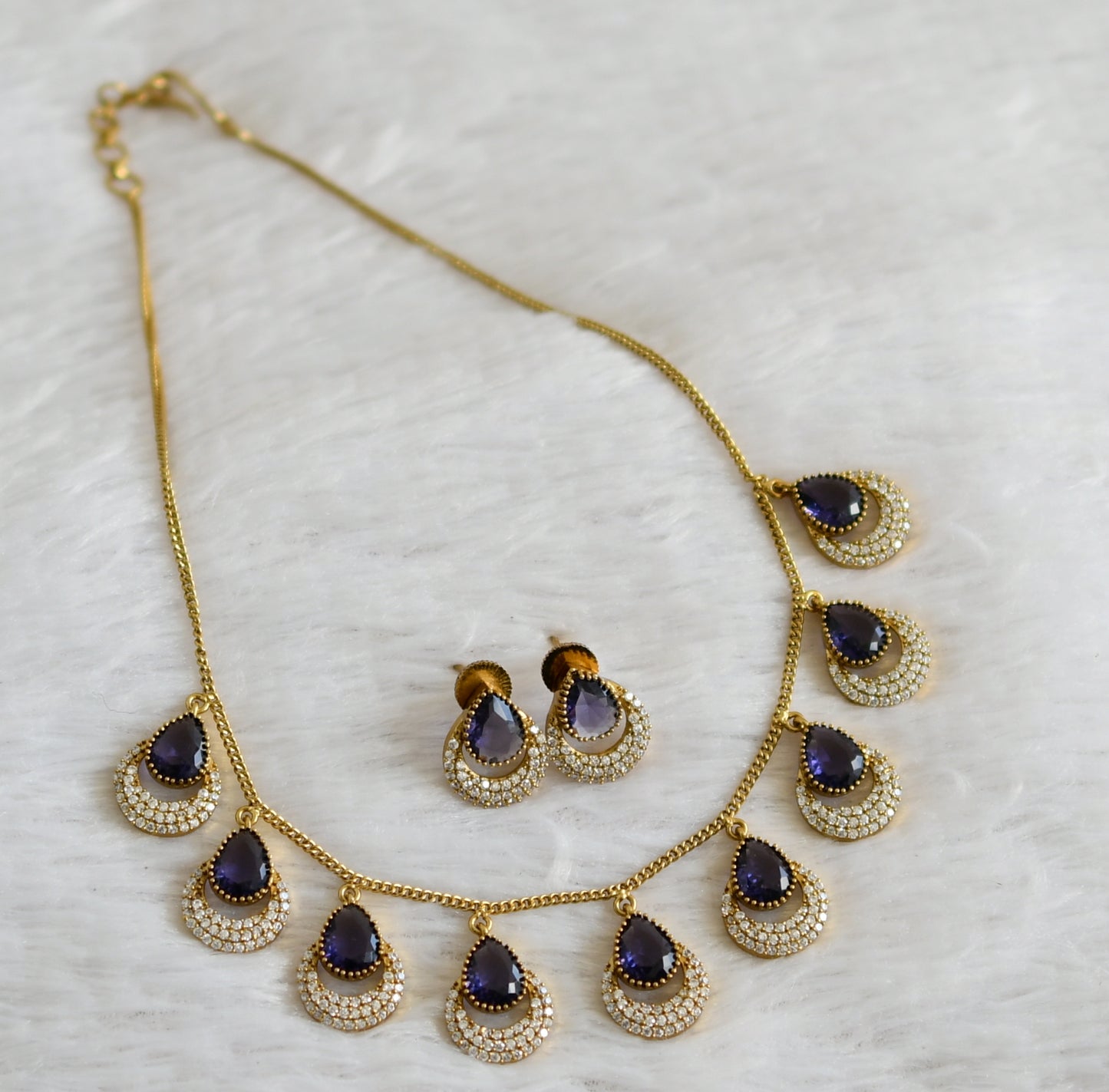 Antique cz purple thilak stone necklace set dj-48447