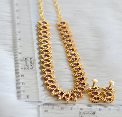 Gold tone cz purple-white stone oval necklace set dj-45001