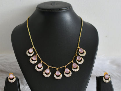 Antique cz baby pink thilak stone necklace set dj-48445